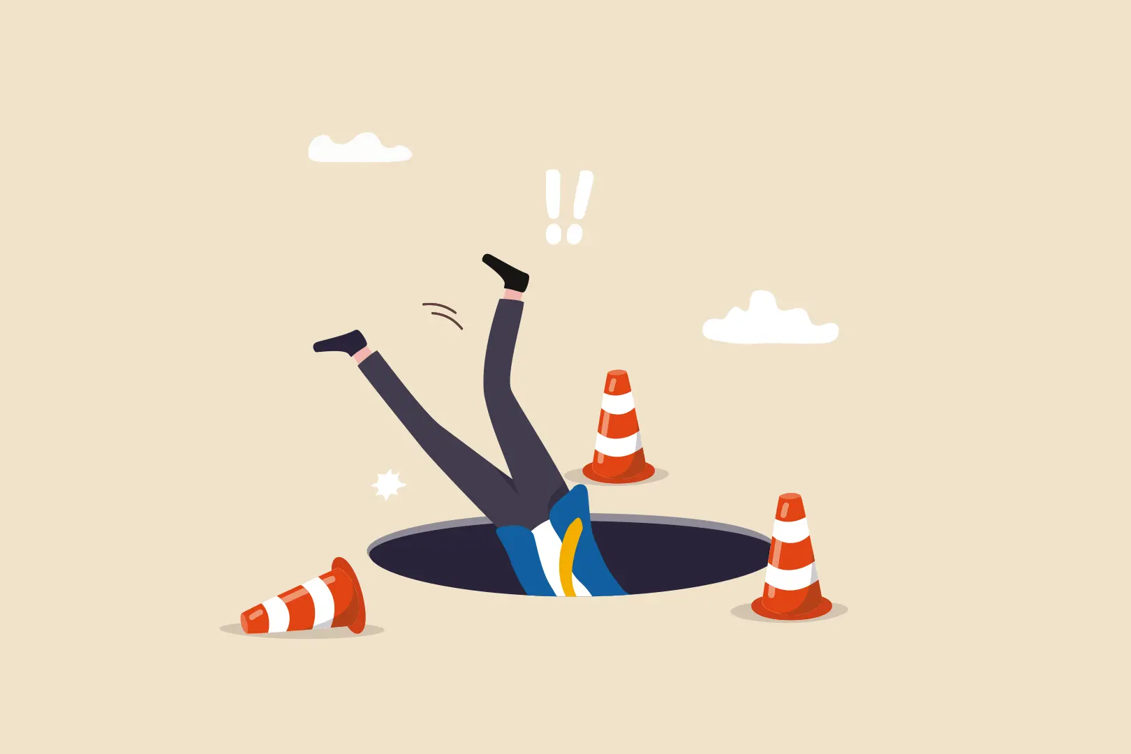 Man falling into hole